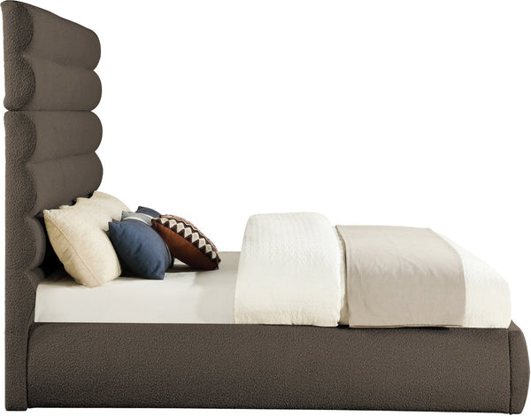 Meridian Furniture Adam Brown Channel Tufted Boucle Upholstered King Bed with Slatted Platform Base B1256Brown-K70