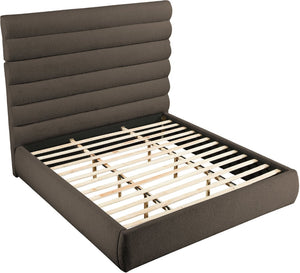 Meridian Furniture Adam Brown Channel Tufted Boucle Upholstered King Bed with Slatted Platform Base B1256Brown-K70