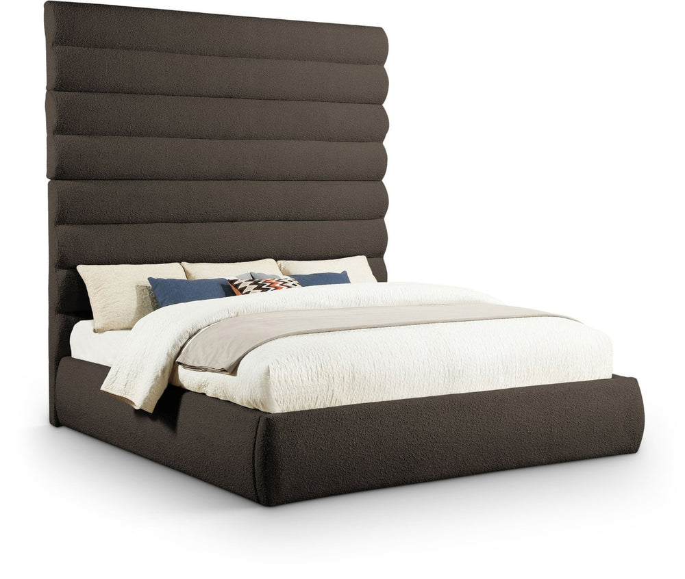 Meridian Furniture Adam Brown Boucle King Bed with Channel Tufted Headboard for Modern Bedrooms B1256Brown-K90