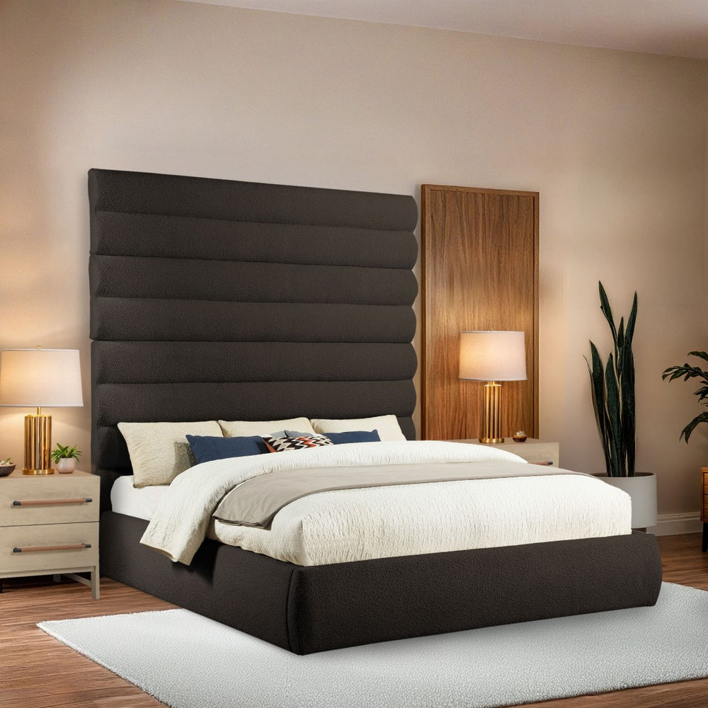 Meridian Furniture Adam Brown Boucle King Bed with Channel Tufted Headboard for Modern Bedrooms B1256Brown-K90