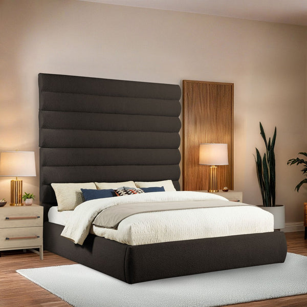 Meridian Furniture Adam Brown Boucle King Bed with Channel Tufted Headboard for Modern Bedrooms B1256Brown-K90