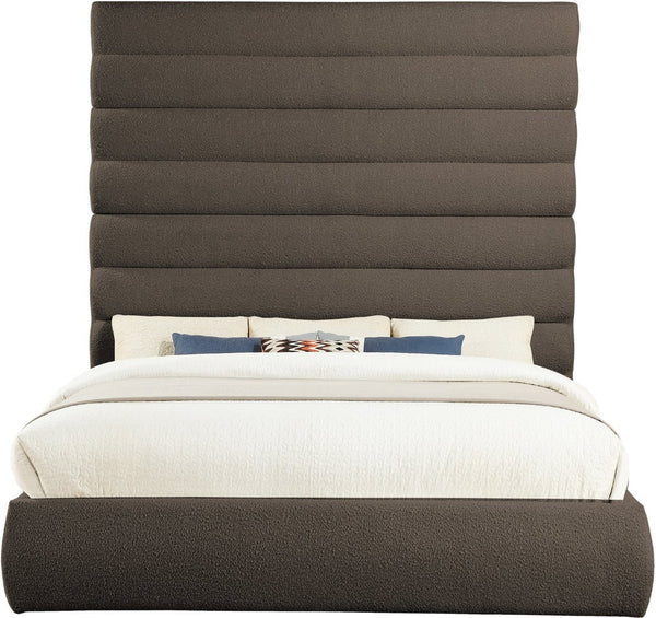 Meridian Furniture Adam Brown Boucle King Bed with Channel Tufted Headboard for Modern Bedrooms B1256Brown-K90
