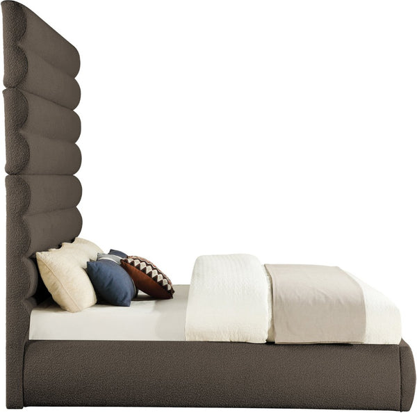 Meridian Furniture Adam Brown Boucle King Bed with Channel Tufted Headboard for Modern Bedrooms B1256Brown-K90
