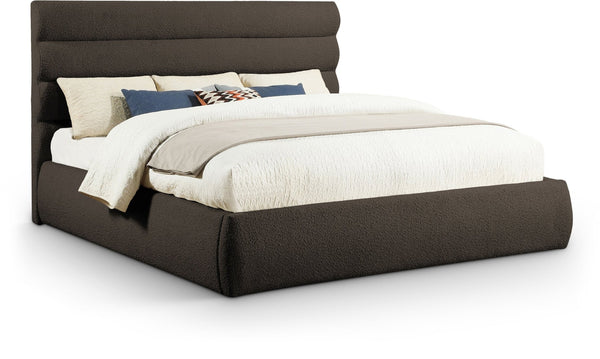 Meridian Furniture Adam Brown Boucle King Bed with Channel Tufted Headboard and Slatted Base B1256Brown-K