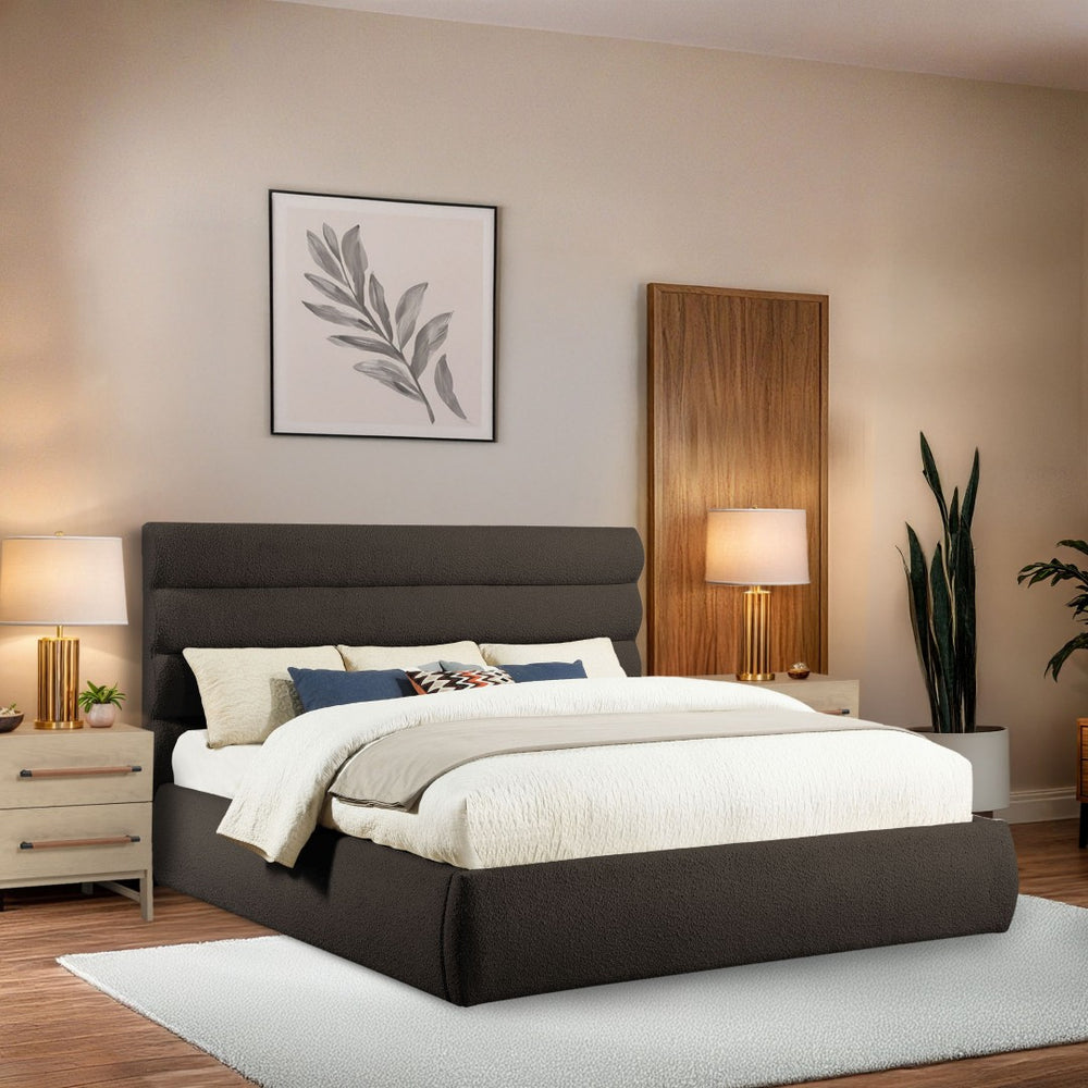 Meridian Furniture Adam Brown Boucle King Bed with Channel Tufted Headboard and Slatted Base B1256Brown-K