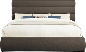 Meridian Furniture Adam Brown Boucle King Bed with Channel Tufted Headboard and Slatted Base B1256Brown-K