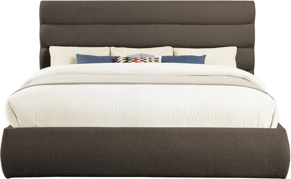 Meridian Furniture Adam Brown Boucle King Bed with Channel Tufted Headboard and Slatted Base B1256Brown-K