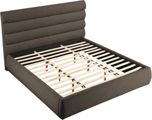 Meridian Furniture Adam Brown Boucle King Bed with Channel Tufted Headboard and Slatted Base B1256Brown-K