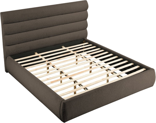 Meridian Furniture Adam Brown Boucle King Bed with Channel Tufted Headboard and Slatted Base B1256Brown-K