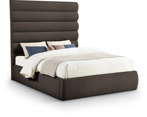 Meridian Furniture Adam Brown Boucle Queen Bed with Channel Tufted Tall Headboard for Primary Bedroom B1256Brown-Q70