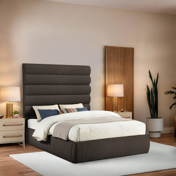 Meridian Furniture Adam Brown Boucle Queen Bed with Channel Tufted Tall Headboard for Primary Bedroom B1256Brown-Q70