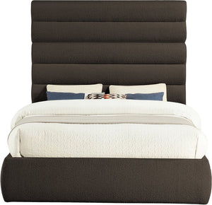 Meridian Furniture Adam Brown Boucle Queen Bed with Channel Tufted Tall Headboard for Primary Bedroom B1256Brown-Q70
