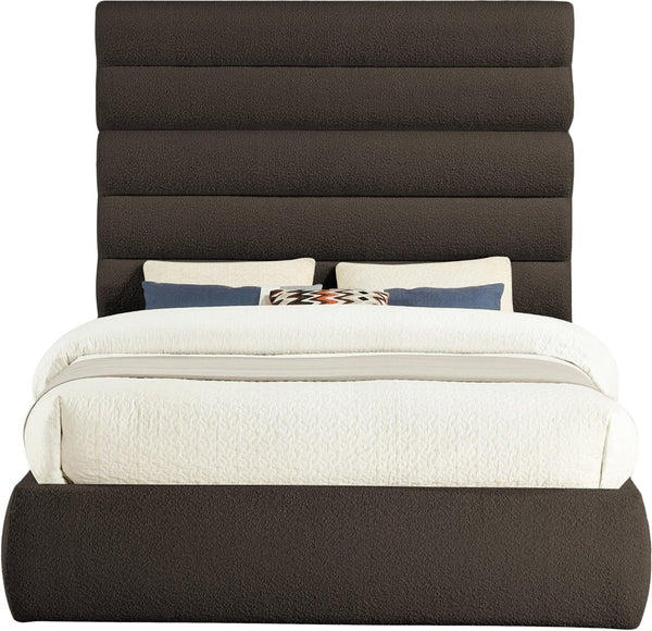 Meridian Furniture Adam Brown Boucle Queen Bed with Channel Tufted Tall Headboard for Primary Bedroom B1256Brown-Q70