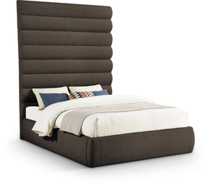 Meridian Furniture Adam Brown Boucle Queen Bed Tall Channel Tufted Headboard Platform Base B1256Brown-Q90