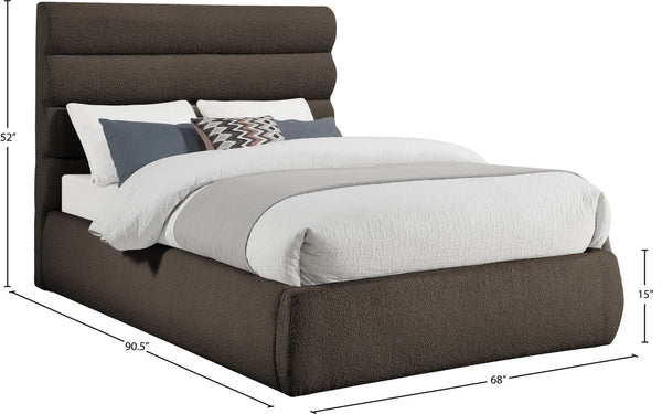 Meridian Furniture Adam Brown Channel Tufted Boucle Queen Bed Tailored Headboard for Bedroom B1256Brown-Q