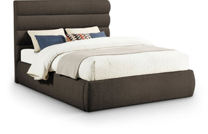 Meridian Furniture Adam Brown Channel Tufted Boucle Queen Bed Tailored Headboard for Bedroom B1256Brown-Q
