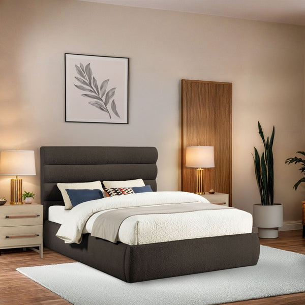 Meridian Furniture Adam Brown Channel Tufted Boucle Queen Bed Tailored Headboard for Bedroom B1256Brown-Q