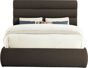 Meridian Furniture Adam Brown Channel Tufted Boucle Queen Bed Tailored Headboard for Bedroom B1256Brown-Q