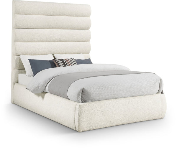 Meridian Furniture Adam Boucle Upholstered Full Bed with Channel Tufted Headboard for Modern Rooms B1256Cream-F70