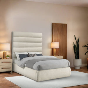 Meridian Furniture Adam Boucle Upholstered Full Bed with Channel Tufted Headboard for Modern Rooms B1256Cream-F70