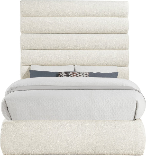 Meridian Furniture Adam Boucle Upholstered Full Bed with Channel Tufted Headboard for Modern Rooms B1256Cream-F70