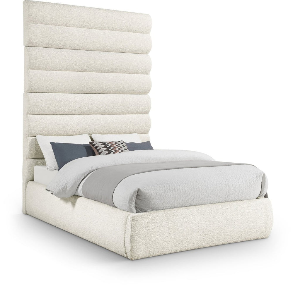 Meridian Furniture Adam Channel Tufted Boucle Full Bed with Tall Sculptural Headboard for Modern Rooms B1256Cream-F90