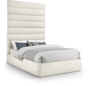 Meridian Furniture Adam Channel Tufted Boucle Full Bed with Tall Sculptural Headboard for Modern Rooms B1256Cream-F90