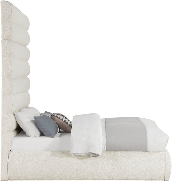 Meridian Furniture Adam Channel Tufted Boucle Full Bed with Tall Sculptural Headboard for Modern Rooms B1256Cream-F90