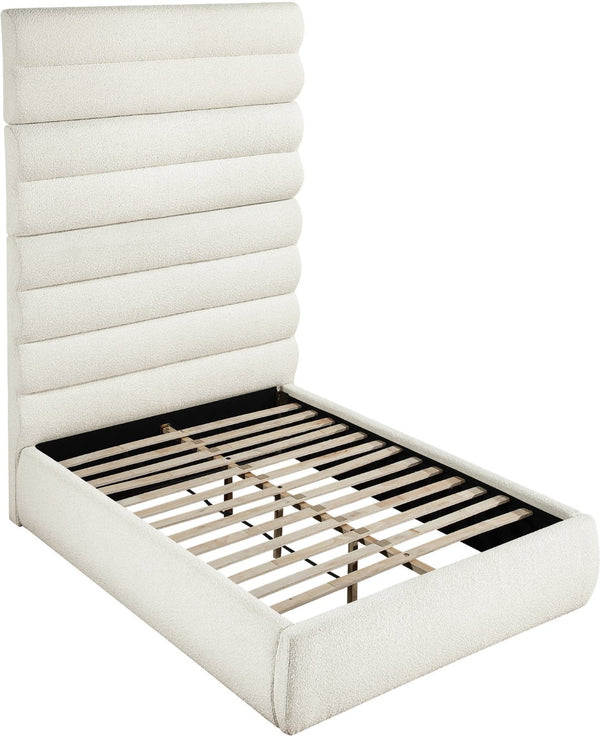 Meridian Furniture Adam Channel Tufted Boucle Full Bed with Tall Sculptural Headboard for Modern Rooms B1256Cream-F90