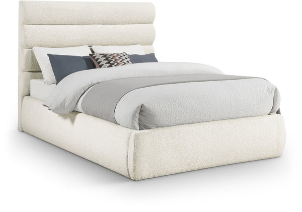 Meridian Furniture Adam Channel Tufted Boucle Upholstered Full Bed with Modular Headboard Design B1256Cream-F