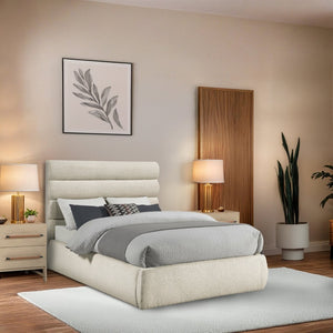Meridian Furniture Adam Channel Tufted Boucle Upholstered Full Bed with Modular Headboard Design B1256Cream-F
