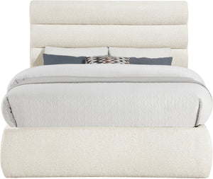 Meridian Furniture Adam Channel Tufted Boucle Upholstered Full Bed with Modular Headboard Design B1256Cream-F