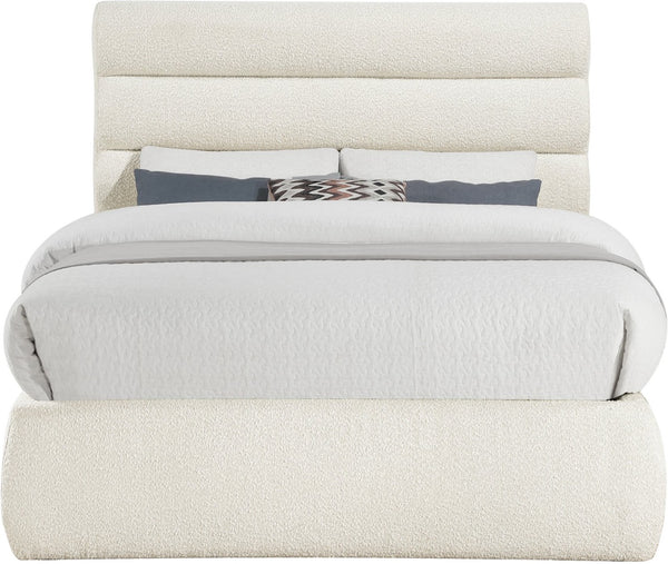 Meridian Furniture Adam Channel Tufted Boucle Upholstered Full Bed with Modular Headboard Design B1256Cream-F