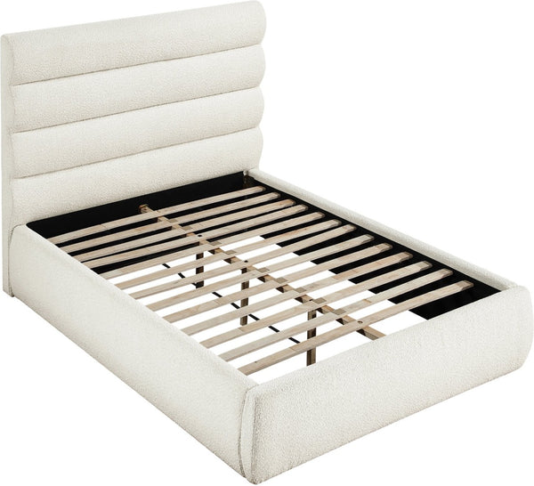 Meridian Furniture Adam Channel Tufted Boucle Upholstered Full Bed with Modular Headboard Design B1256Cream-F