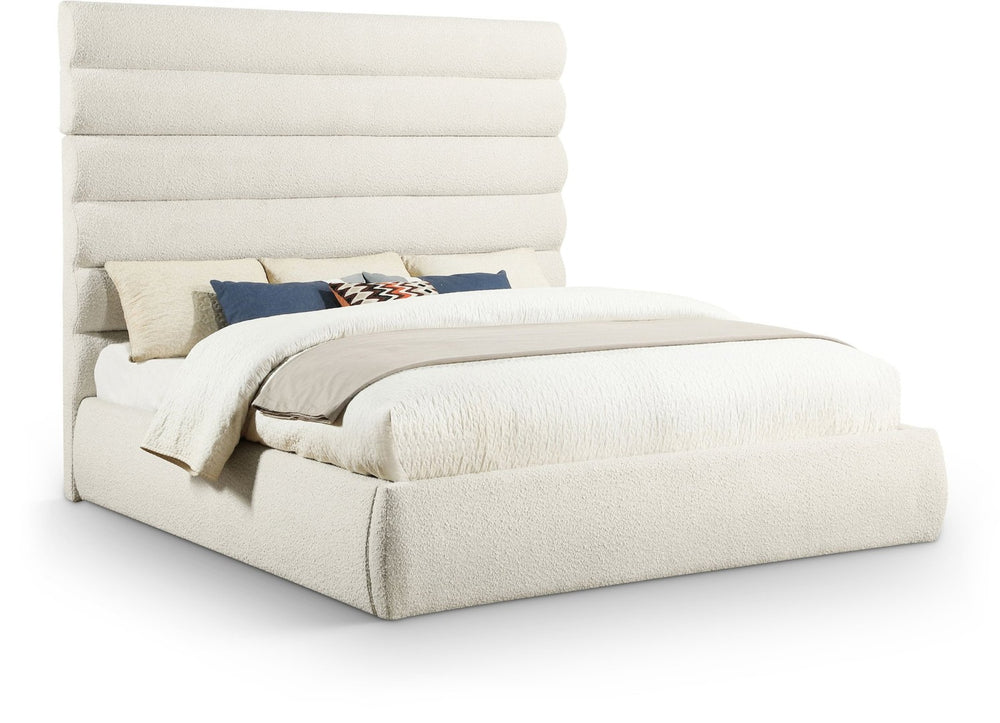 Meridian Furniture Adam Channel Tufted Boucle King Bed with Tall Modular Headboard for Master Bedrooms B1256Cream-K70
