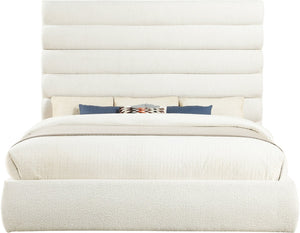 Meridian Furniture Adam Channel Tufted Boucle King Bed with Tall Modular Headboard for Master Bedrooms B1256Cream-K70