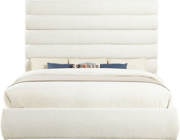 Meridian Furniture Adam Channel Tufted Boucle King Bed with Tall Modular Headboard for Master Bedrooms B1256Cream-K70