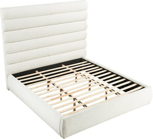Meridian Furniture Adam Channel Tufted Boucle King Bed with Tall Modular Headboard for Master Bedrooms B1256Cream-K70