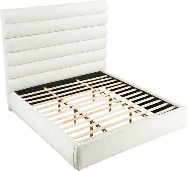 Meridian Furniture Adam Channel Tufted Boucle King Bed with Tall Modular Headboard for Master Bedrooms B1256Cream-K70