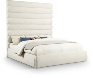 Meridian Furniture Adam Channel Tufted Boucle King Bed with Tall Sculptural Headboard for Glam Bedrooms B1256Cream-K90