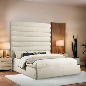 Meridian Furniture Adam Channel Tufted Boucle King Bed with Tall Sculptural Headboard for Glam Bedrooms B1256Cream-K90