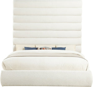 Meridian Furniture Adam Channel Tufted Boucle King Bed with Tall Sculptural Headboard for Glam Bedrooms B1256Cream-K90