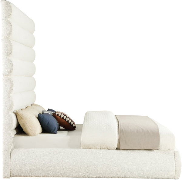 Meridian Furniture Adam Channel Tufted Boucle King Bed with Tall Sculptural Headboard for Glam Bedrooms B1256Cream-K90