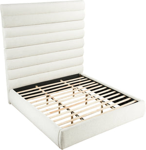 Meridian Furniture Adam Channel Tufted Boucle King Bed with Tall Sculptural Headboard for Glam Bedrooms B1256Cream-K90