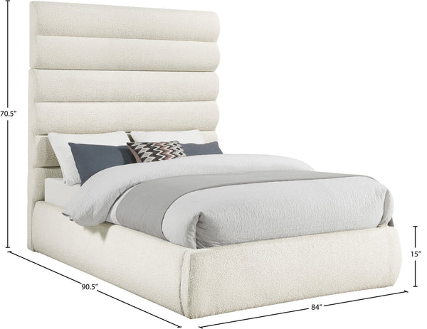 Meridian Furniture Adam Boucle Upholstered Queen Bed with Channel Tufted Headboard for Modern Bedroom B1256Cream-Q70