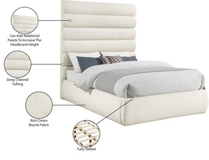 Meridian Furniture Adam Boucle Upholstered Queen Bed with Channel Tufted Headboard for Modern Bedroom B1256Cream-Q70