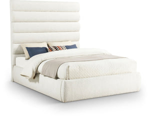Meridian Furniture Adam Boucle Upholstered Queen Bed with Channel Tufted Headboard for Modern Bedroom B1256Cream-Q70