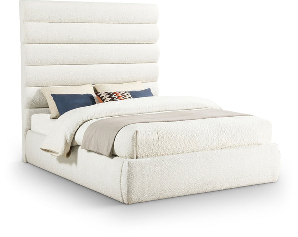 Meridian Furniture Adam Boucle Upholstered Queen Bed with Channel Tufted Headboard for Modern Bedroom B1256Cream-Q70