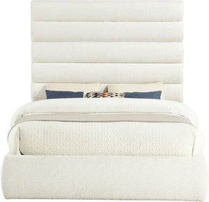 Meridian Furniture Adam Boucle Upholstered Queen Bed with Channel Tufted Headboard for Modern Bedroom B1256Cream-Q70