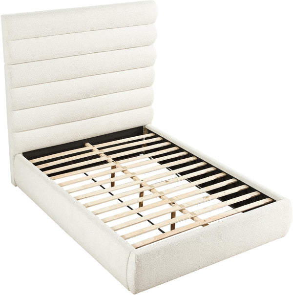 Meridian Furniture Adam Boucle Upholstered Queen Bed with Channel Tufted Headboard for Modern Bedroom B1256Cream-Q70